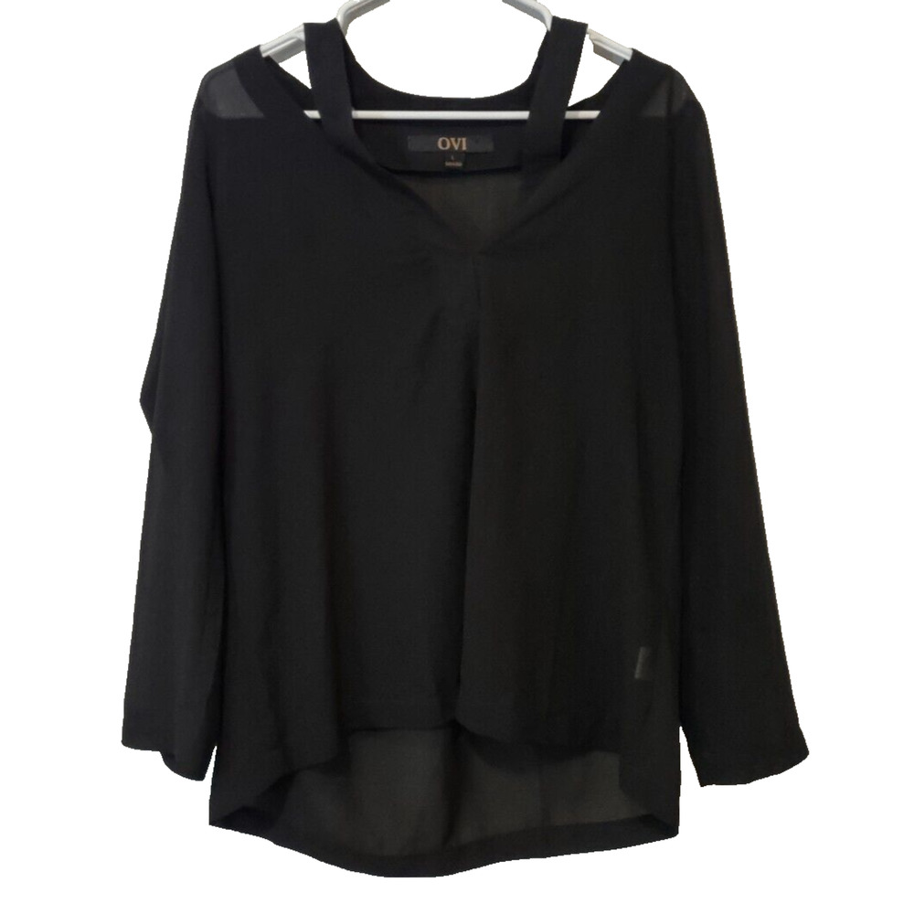 Ovi Black Sheer Long Sleeve Blouse Size Large